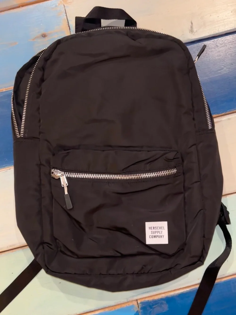 Herschel Supply Co Black Lightweight Nylon Backpack Silver Zippers